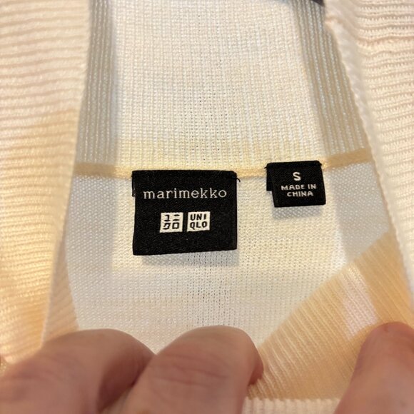 Marimekko Uniqlo Cream Black Gray Mock Neck Long Wool Blend Sweater - Picture 3 of 9